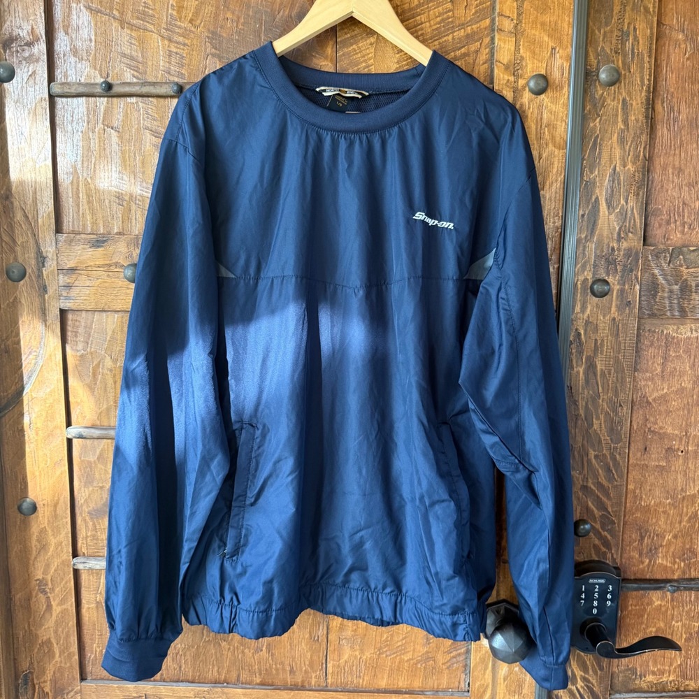 North End Snap-on Mens Navy Blue Windshirt Pullover Mesh Lined Large Vented Back